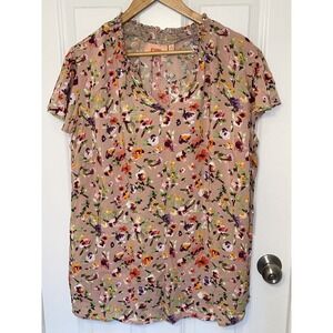 EVRI Women’s Cap Sleeve Brown Floral Tunic 50x29 Cottagecore Woven Size 2X
